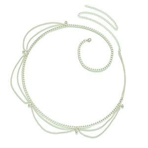 Chaîne de taille sexy multicouche en métal argenté avec strass et fermoir ajustable