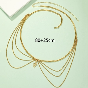Dettaglio catena corpo dorata multistrato con serpente e misura di 80+25cm