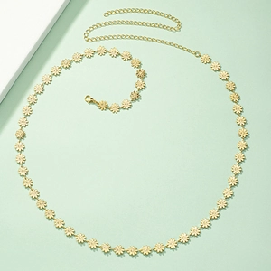 Elegant gold daisy flower chain belt for women with minimalist floral link design