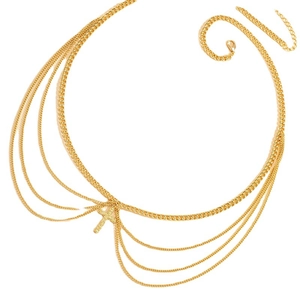 Golden multi-layer punk waist chain featuring a cross pendant and vintage tassel details