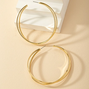 Minimalistische Legierung Geometrische Doppelkreis-Ohrringe Für Damen Mode Vergoldet Große Verflochtene Loop-Schmuck-Accessoire
