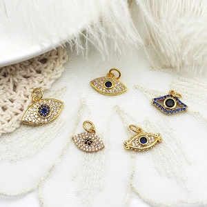 5Pcs set of 18K gold plated evil eye charms with blue zircon stones for DIY jewelry making