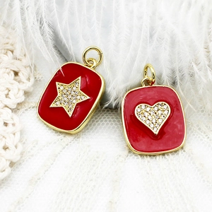 Red enamel star and heart charm pendants with gold plating for DIY jewelry necklaces