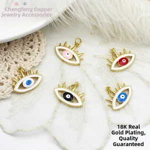 Colgantes de ojo turco chapados en oro de 18K con esmalte colorido para joyería DIY