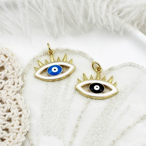 Colgantes de ojo turco azul y negro bañados en oro de 18 quilates para hacer joyas