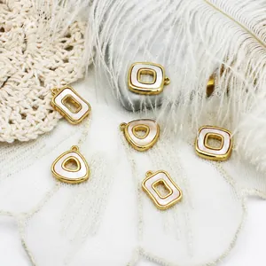 18K echtvergoldete Kupferanhänger mit weißer Muschel in geometrischen Formen für DIY Schmuck