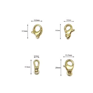 Chiusure a moschettone placcate oro 18K in quattro misure per creazione di gioielli fai-da-te