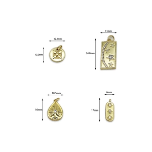 Gold-plated star and moon geometric pendants with CZ stones for DIY jewelry making