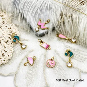 18K gold plated colorful ice cream and umbrella charms with zircon for DIY jewelry