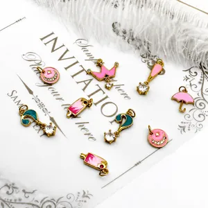 18K Gold Plated Copper Enamel Charms Cartoon Crown Umbrella Ice Cream Question Mark Pendants Rhinestone DIY Jewelry Accessories