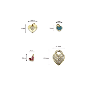 Set of four 18K gold plated heart pendants with various gemstones and sizes