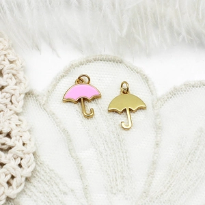 18K gold plated ice cream umbrella charms with pink enamel on elegant white lace