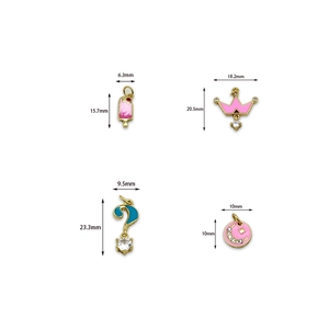 18K gold plated ice cream, crown, and moon enamel charms with zircon inlay for jewelry DIY