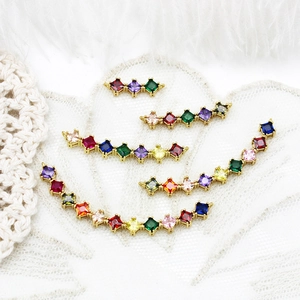 18K Gold Plated Copper Colorful Zirconia Geometric Heart Marquise Long Bar Pendant Connector For DIY Jewelry Making