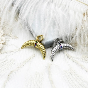 18K gold and silver crescent moon pendant with colorful micro-inlaid rhinestones