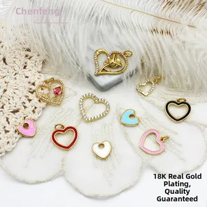 18K Gold Plated Copper Heart Pendants For Jewelry Making Love Letter Rose Rhinestone Enamel DIY Charms Necklace Accessory