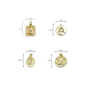 Set of four 18K gold plated vintage queen and angel coin pendants for jewelry making