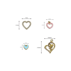 18K gold plated heart charms with zircon and enamel detailing for DIY jewelry