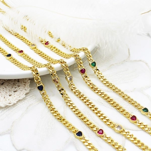 18K Gold Plated Copper Colorful Zirconia Cuban Chain DIY Jewelry Making Star Heart Geometric Necklace Bracelet Accessory