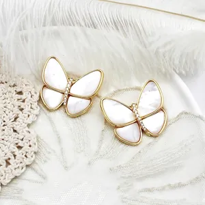 Exquisite 18K gold plated mother of pearl butterfly earrings with cubic zirconia
