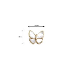 Exquisite 18K gold-plated butterfly brooch with white mother of pearl and zircon stones
