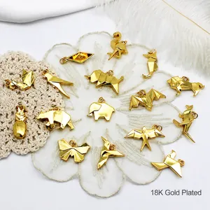 Επιχρυσωμένο 18K Μενταγιόν Ζώο Origami Χαλκός Diy Αξεσουάρ Κοσμημάτων Ελέφαντας Λιοντάρι Κύκνος Πουλί για Κολιέ Βραχιόλι