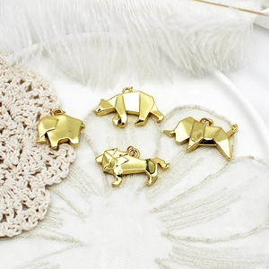 Origami μενταγιόν ζώων 18K χρυσό με γεωμετρικό σχέδιο ελέφαντα, αρκούδας και λιονταριού