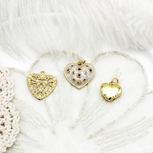 18K gold plated heart charms with openwork, enamel, and polished finishes for DIY jewelry