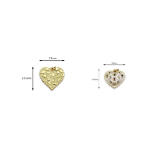 18K gold plated heart charms for jewelry making, 23mm textured and 18mm jeweled designs