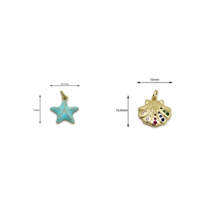 18K vergulde zeester en schelp hangers met gekleurde edelstenen voor DIY sieraden