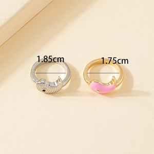 Minimalist dolphin rings in silver stripe and gold pink enamel styles with rhinestones