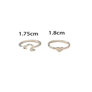 Fashion heart and Leo zodiac ring set with 1.75cm and 1.8cm diameters on white background