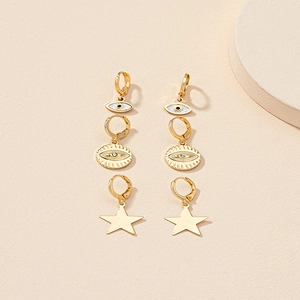 Orecchini a Cerchio in Lega Placcata Oro con Malocchio e Stella Smalto Strass Gioielli Bohemian per Donna Festa Quotidiana