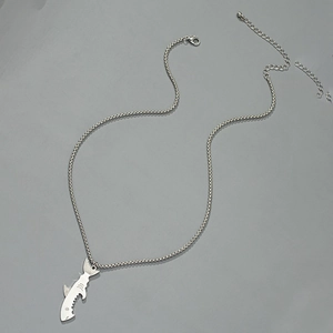 Titanium steel necklace with shark pendant featuring polished silver finish and box chain