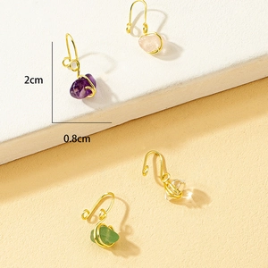 Handmade gold plated wire wrapped gemstone earrings with amethyst and quartz crystals