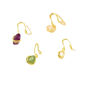 Set of four handmade gold plated nose cuffs with amethyst, jade, and quartz stones