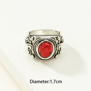 Anillo de Aleación Vintage con Diamante de Imitación Rojo para Mujeres Hombres Bohemio Plata Antigua Joyería de Dedo