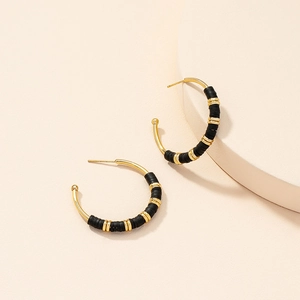 Bohemian Gold C-Shaped Hoop Earrings For Women Fashion Alloy Polymer Clay Heishi Beads Earrings Geometric Statement Jewelry