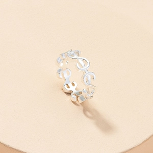 Minimalist silver open ring with continuous hollow infinity pattern for women and couples