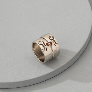 Vintage Alloy Heart Stick Figure Couple Ring Set Retro Silver Plated Matching Finger Rings For Lovers Jewelry Gift