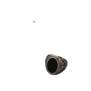 Anello da uomo vintage con pietra nera ovale e incisioni in argento antico