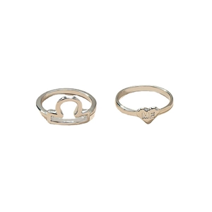 Minimalist Libra zodiac symbol and heart engraved ME silver rings set for couples