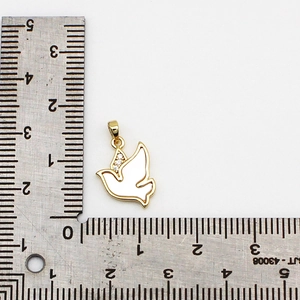 18K gold plated peace dove bird pendant with white shell inlay and zircon accents