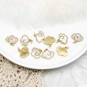 Chinese Style Auspicious Cloud Pendant Copper 18K Gold Plated White Shell Charm For DIY Jewelry Making Necklace Accessories Women