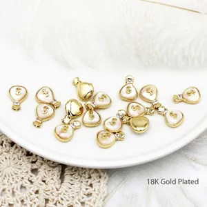 18K gold plated money bag charm with mother of pearl and zircon for DIY jewelry making