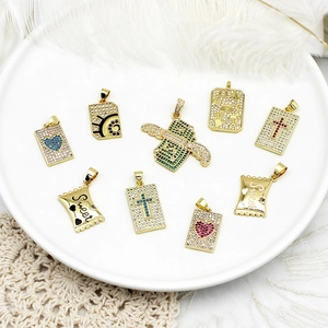 Pendentif Hip Hop en Cuivre Plaqué Or 18K Zircone Micro-pavage Cœur Croix Bonbon Argent DIY Charme Accessoires de Bijoux