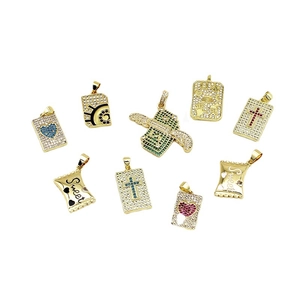 Pendentifs hip hop plaqués or 18 carats avec zircons colorés, signe dollar et cœur