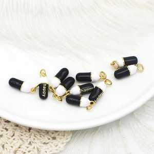 Copper 18K Gold Plated Capsule Pill Pendant Happy Letter Enamel Charm For DIY Necklace Bracelet Earring Making Jewelry Accessory