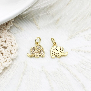 Detail of gold elephant charms with micro-pave white zircon for DIY jewelry making