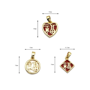 18K vergulde koperen Fu-hangers in hart-, ronde en ruitvormen voor sieraden